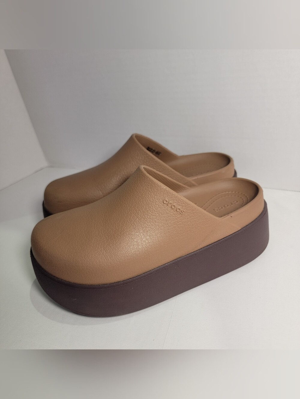 CROCS Women’s Platform Clog - Light Brown Upper with Dark Brown Sole